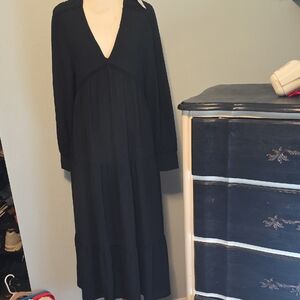 Zara Boho Black Long Sleeve Dress New XS